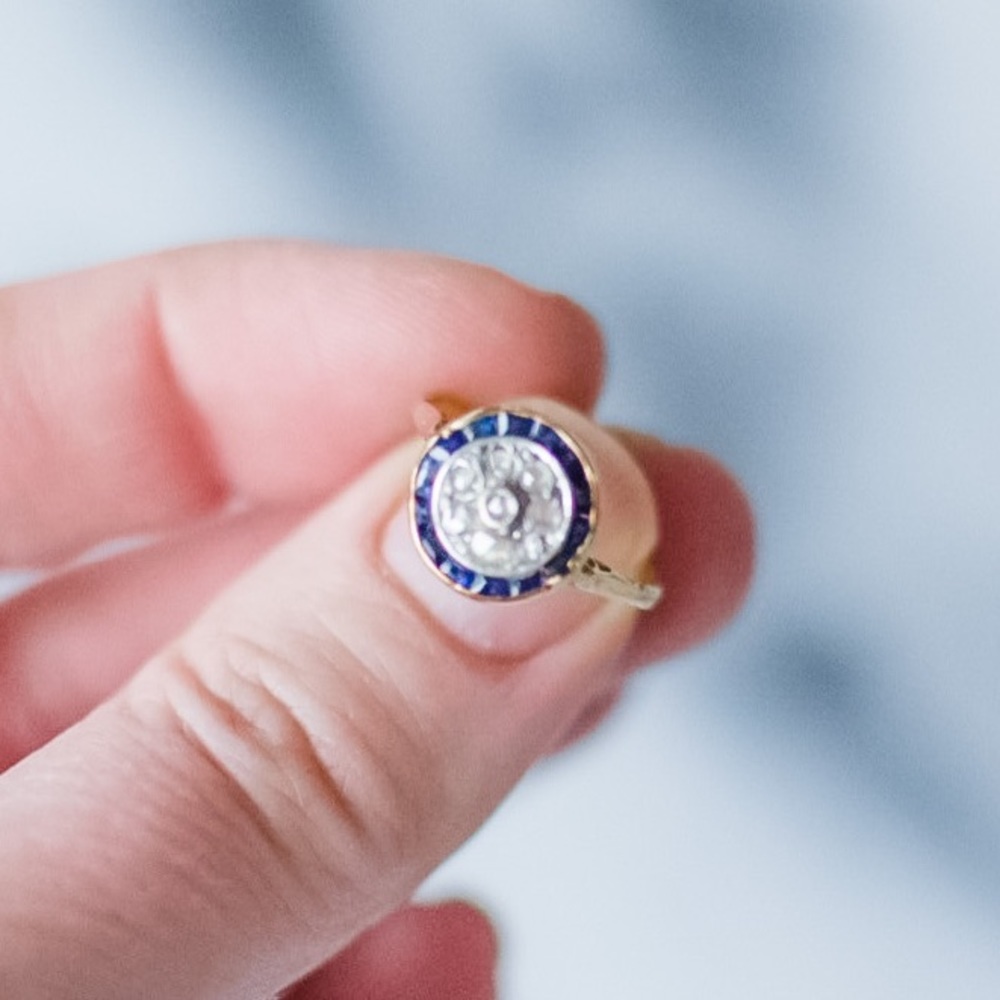 Victorian diamond and sapphire target ring